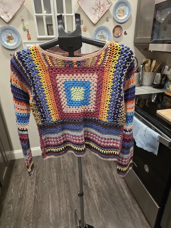 Colorful Crochet Square Pullover Sweater - Picture 1 of 6
